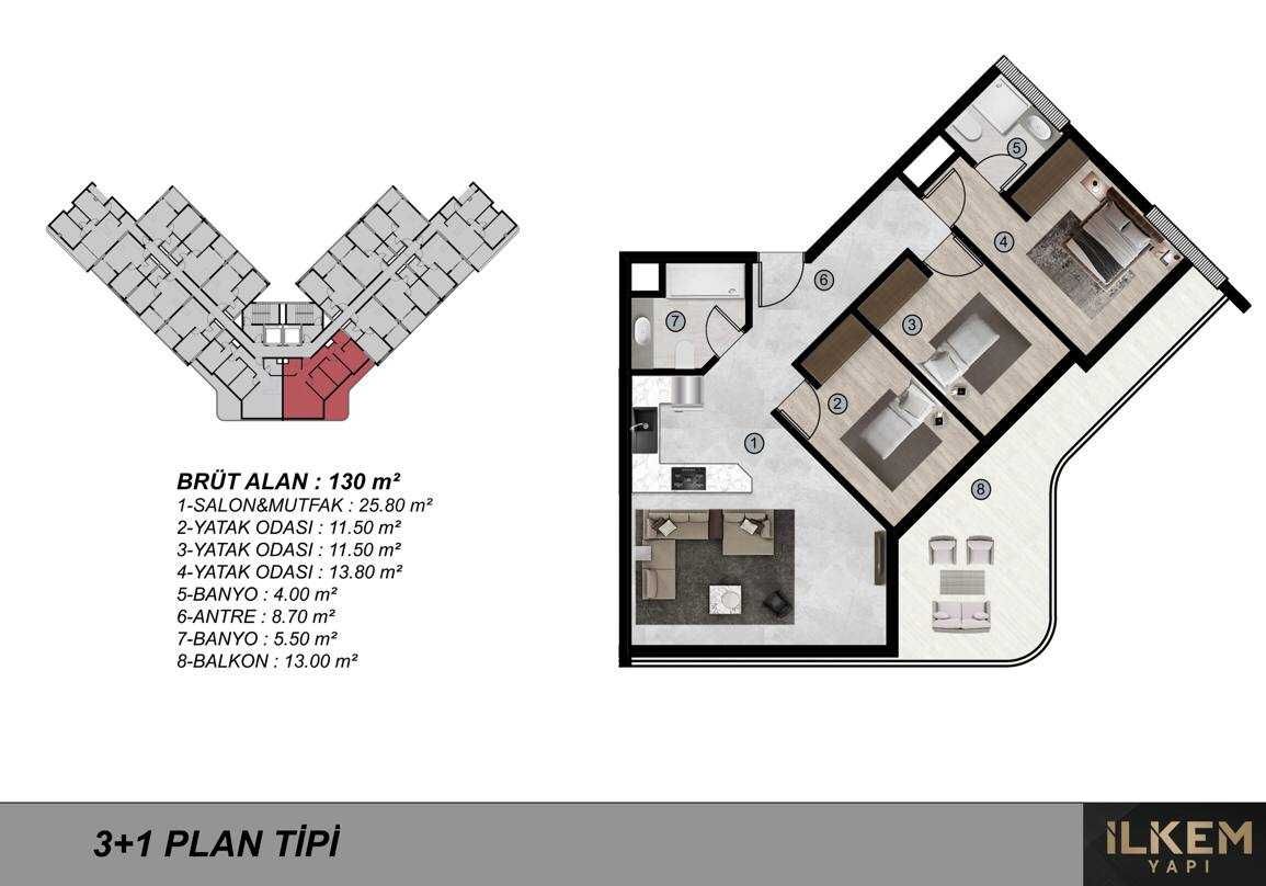 ТОП! проект в Турции (Мерсин), 2к квартира, рассрочка 0%, от 69 000 €