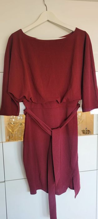 Sukienka koktajlowa bubbleroom na komunię, wesele burgundowy