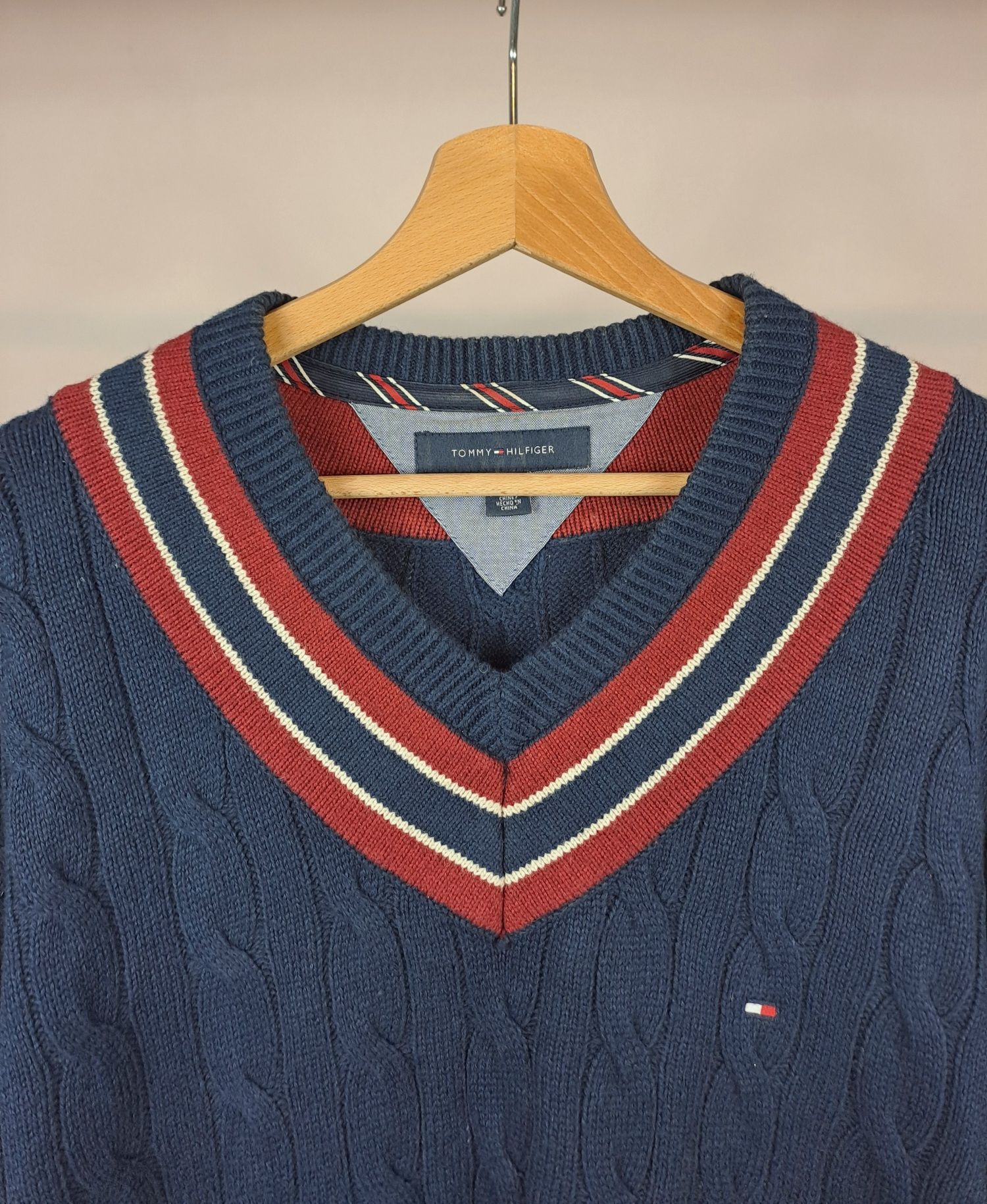 Tommy Hilfiger męski sweter ciepły gruby splot warkoczowy warkocz r.L