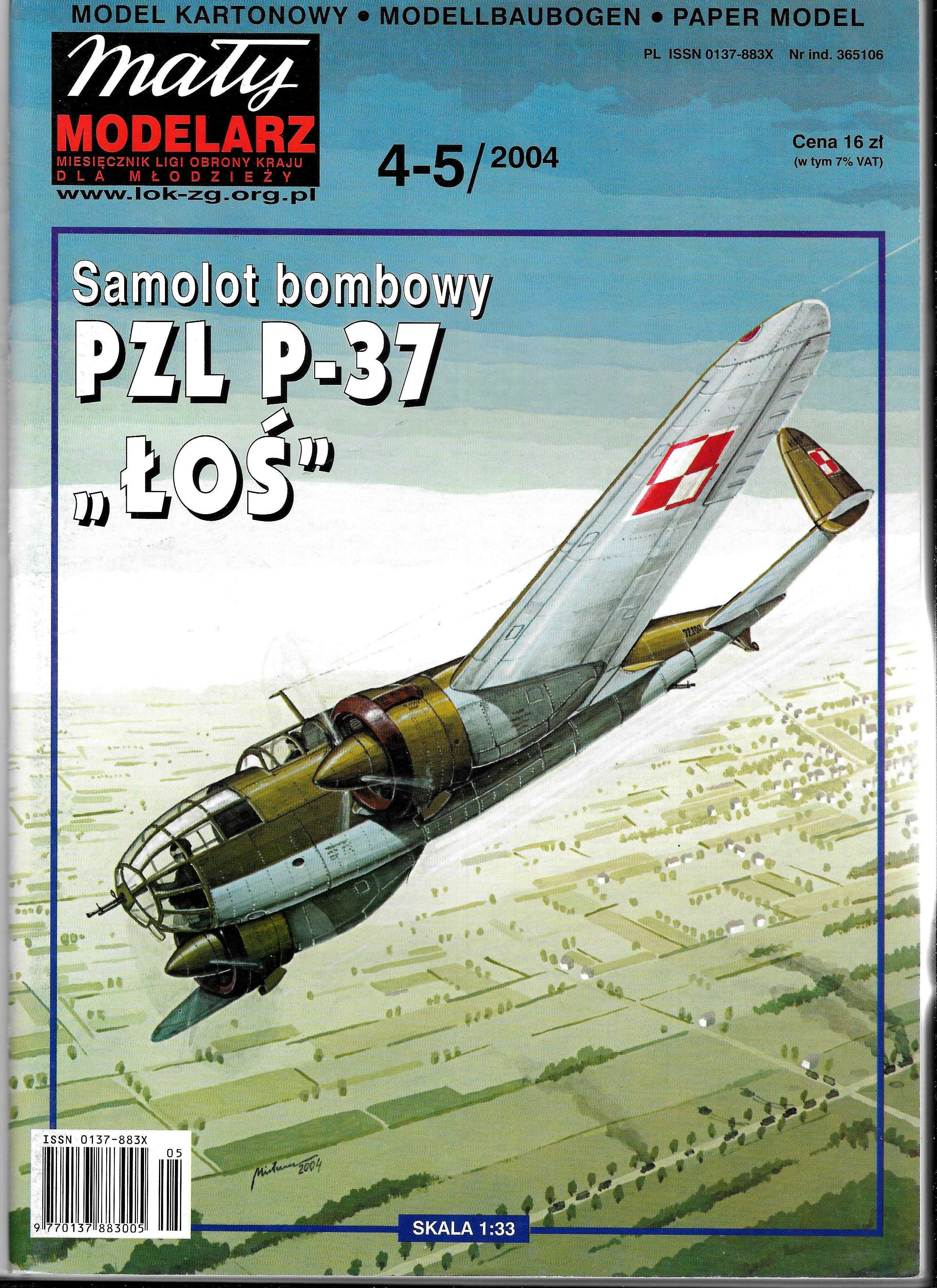 Mały Modelarz 4-5 2004 PZL P-37 ŁOŚ model 1:33