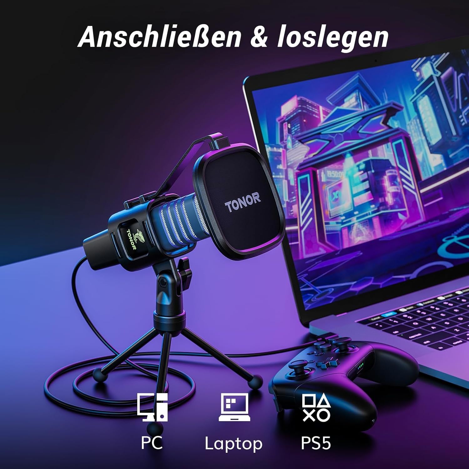 Mikrofon gamingowy USB do PC RGB Microphone Streaming Podcast Studio