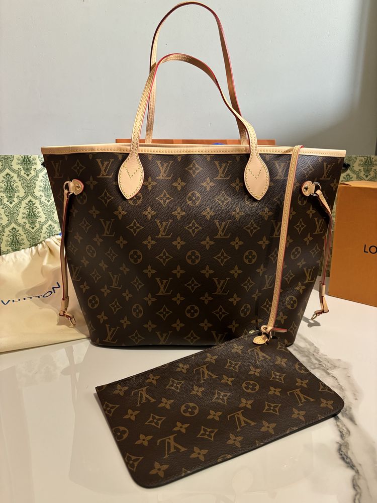 Louis Vuitton Neverfull MM skóra naturalna premium