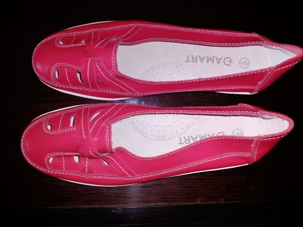 Туфлі лофери тапки для дівчинки 36 розмір, новіі червоні шкіряні, білі