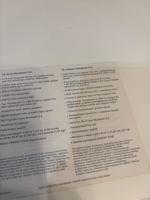 Apple Macbook Pro A1708 / i5 / 8GB Ram/ 128GB / 13,3 Retina