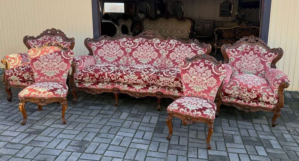 Włoski komplet wypoczynkowy-sofa dwa fotele dwa krzesła