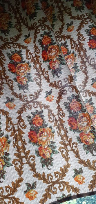 Zasłony krótkie lniane wzór róze i ornamenty styl retro