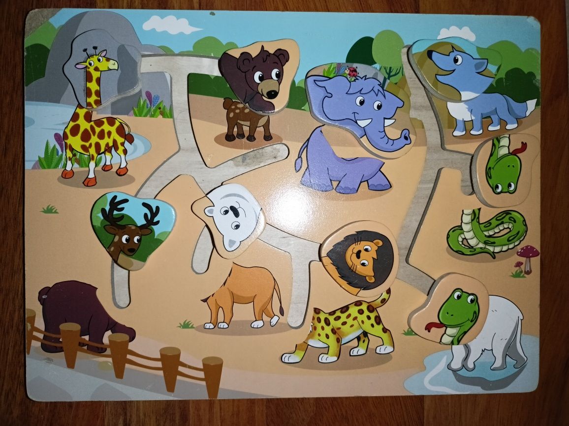 Zestaw puzzli drewnianych + gratis labirynt i kręgle