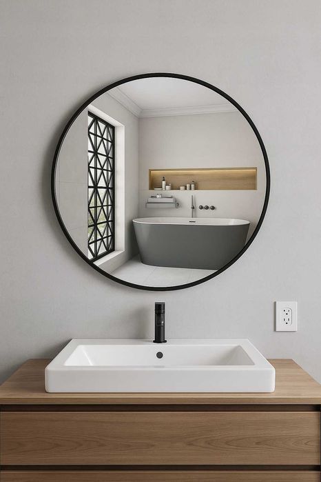 NOWE Lustro Łazienkowe Okrągłe w Ramie Czarne Do Łazienki Przedpokoju