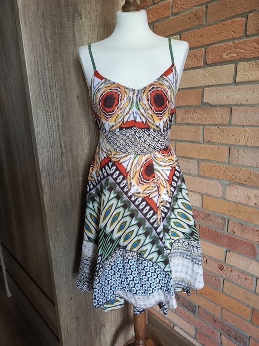rustykalna sukienka rozkloszowana boho bawełniana S retro