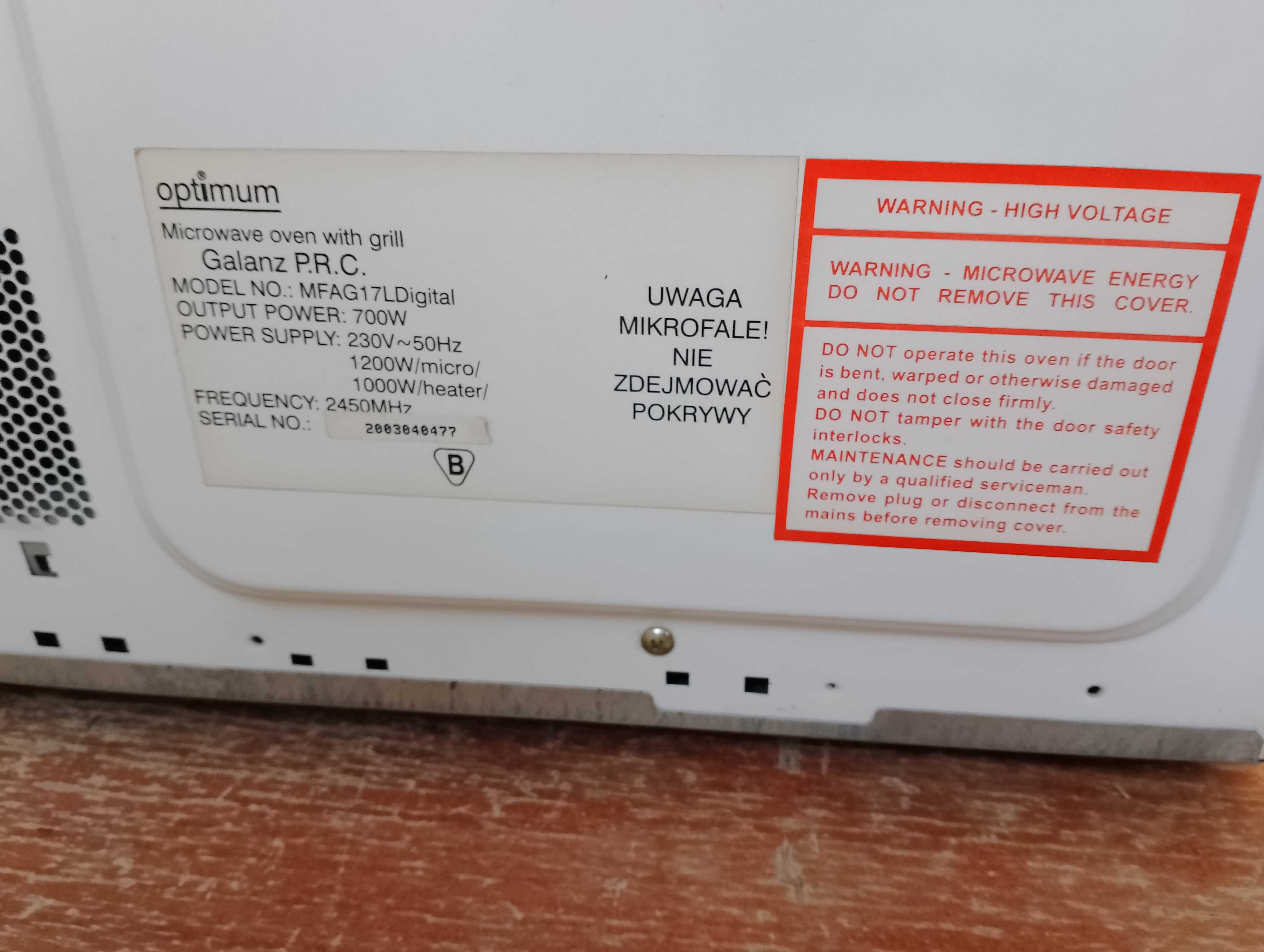 Mikrofalówka z grillem optimum MFAG-17L
