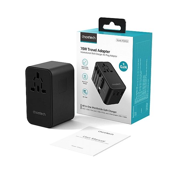 Adapter podróżny Choetech PD5022/70W EU / US / AUS / UK z wbudowanym k