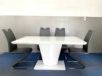 Drewniany biały stół ze szklanym blatem do salonu i jadalni