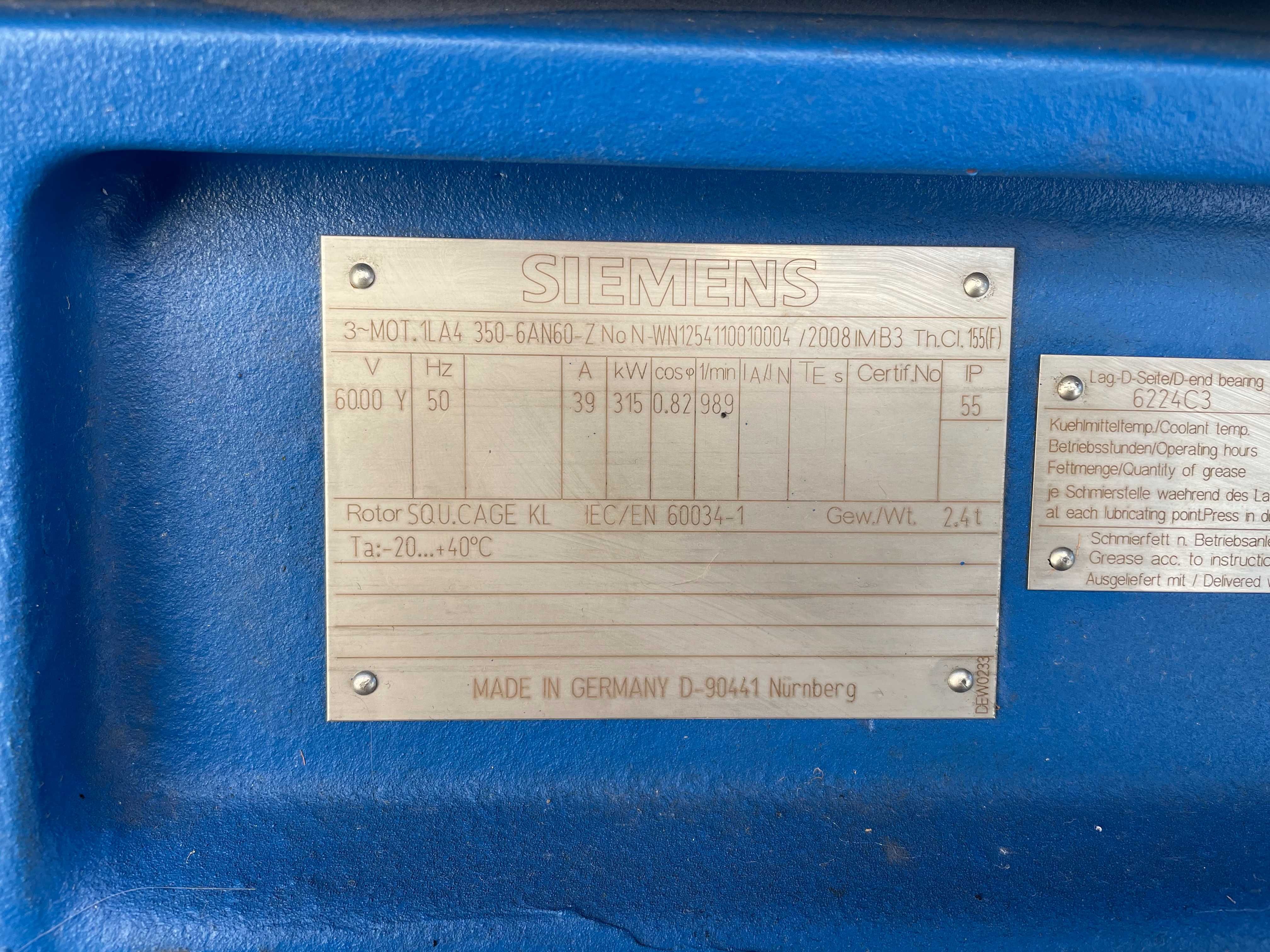 Nowy Silnik elektryczny 315 kW 989 obr SIEMENS 1LA4 350-6AN60-Z