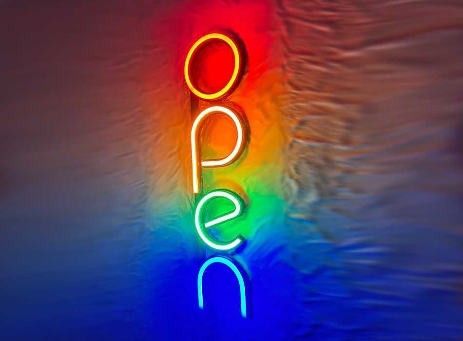Неонова вивіска "Open" багатокольорова, 483*116 мм, світлодіодна