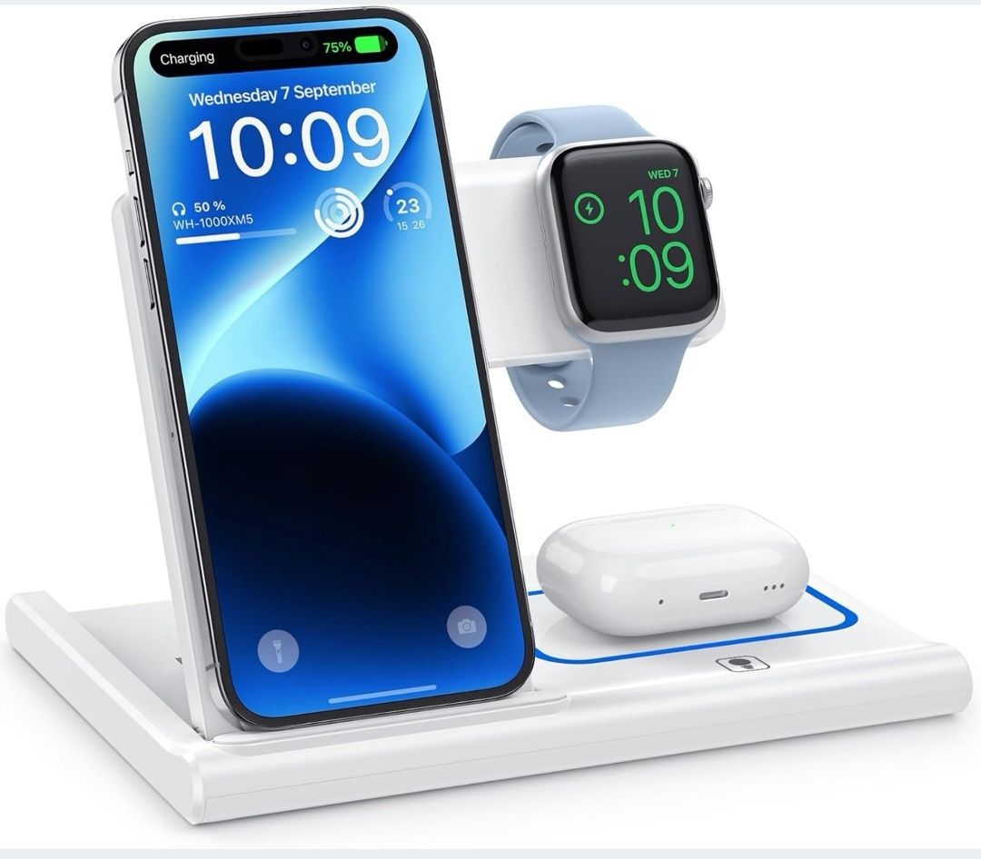 Stacja ładująca 3 w 1 biała do Apple do iPhone'a 15, 14, 13, 12, 11 P