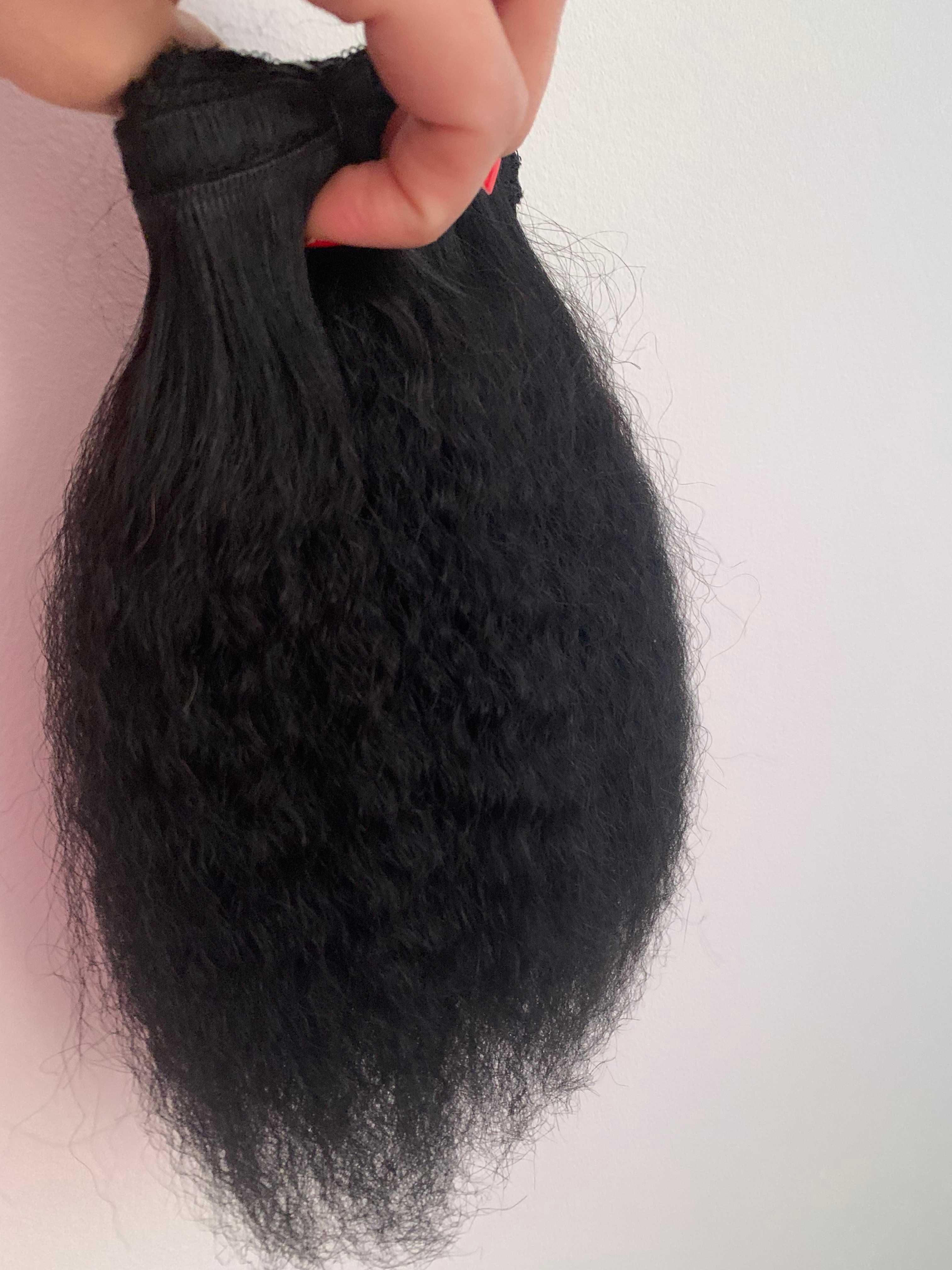 Naturalne doczepiane włosy naturalna czerń 25 cm kręcone pasma clip in