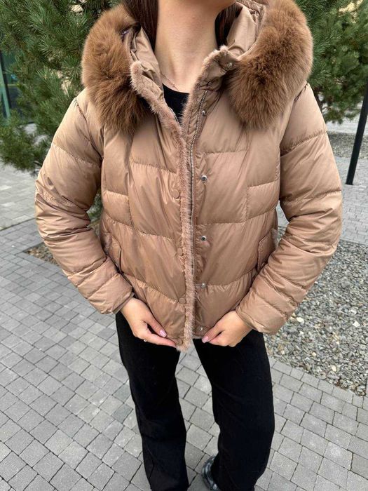 ТЕПЛО! Пуховик автоледі преміум пух+песець S-L зимовий легкий