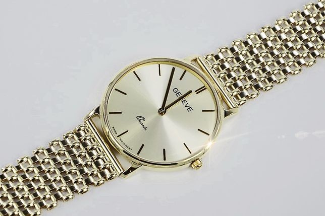 Złoty zegarek męski 14k włoski Geneve mw004ydw&wb004y W