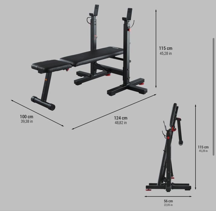 Banco de Musculação Supino Plano, Inclinavel, com Suportes de Barra