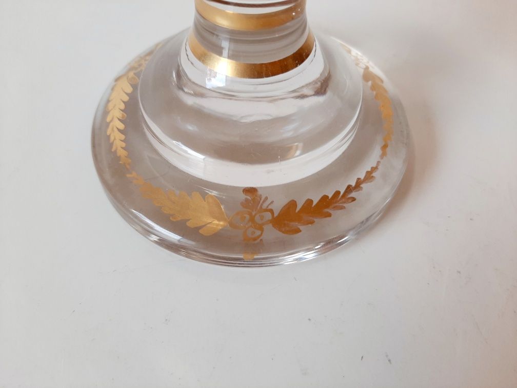 Taça bomboneira europeia do Séc. XIX, em vidro pintada à mão a ouro