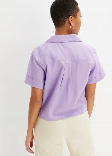 B.P.C bluzka koszulowa lniana liliowa z wiązaniem ^42