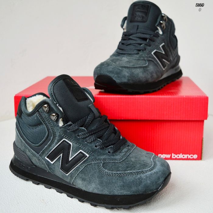 New Balance 574 кросівки ботінки сапоги жіночі зимові з хутром сірі