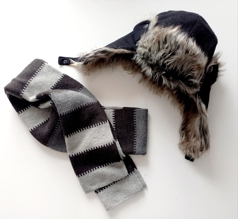 Czapka męska pilotka + szalik - ciepłe, na zimę