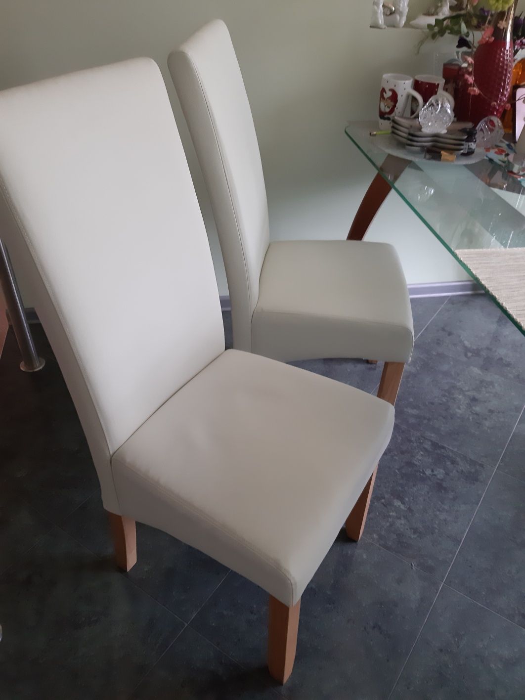 Krzesła białe wysokie zestaw dwa salon fotel agata krzesełka drewno tw