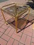Złoty kawowy stolik szkło vintage glamour Bauhaus stal