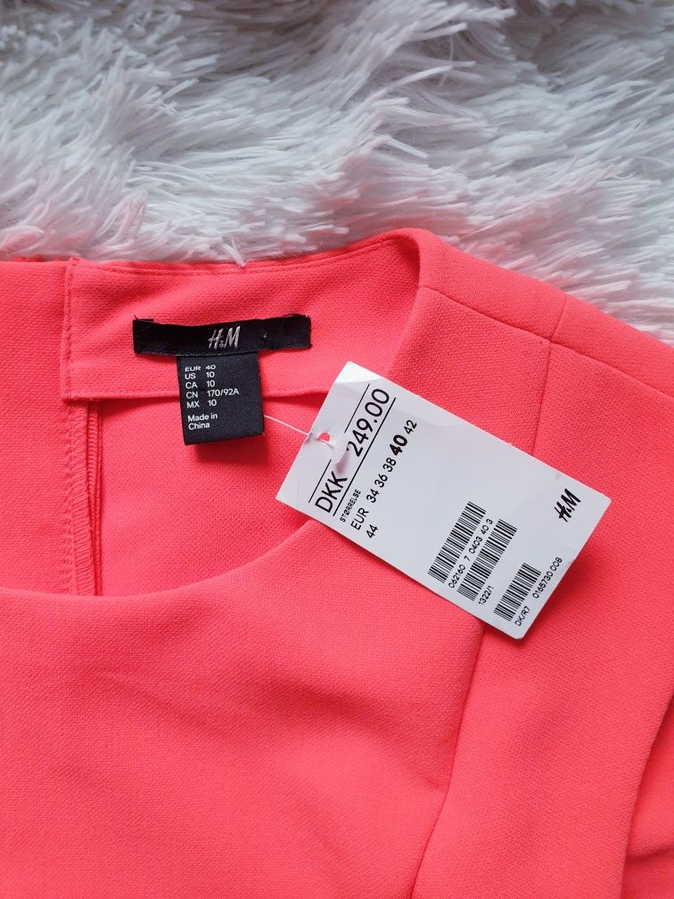 H&M, Koralowa sukienka -L nowa z metką