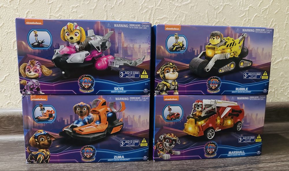 Машинки Paw Patrol Скай, Зума, Маршал, Крепыш Щенячий патруль