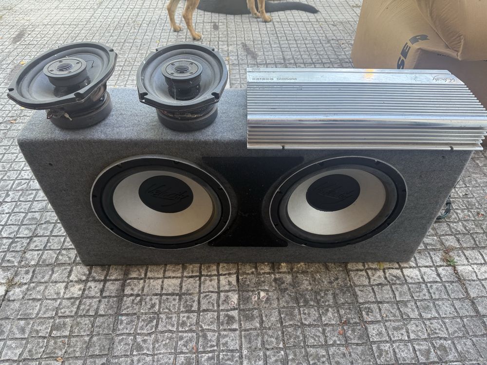 Subwofer + colunas + amplicador