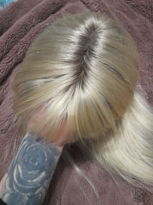 Peruka lace front blond z grzywką odrost 100% naturalny wlos