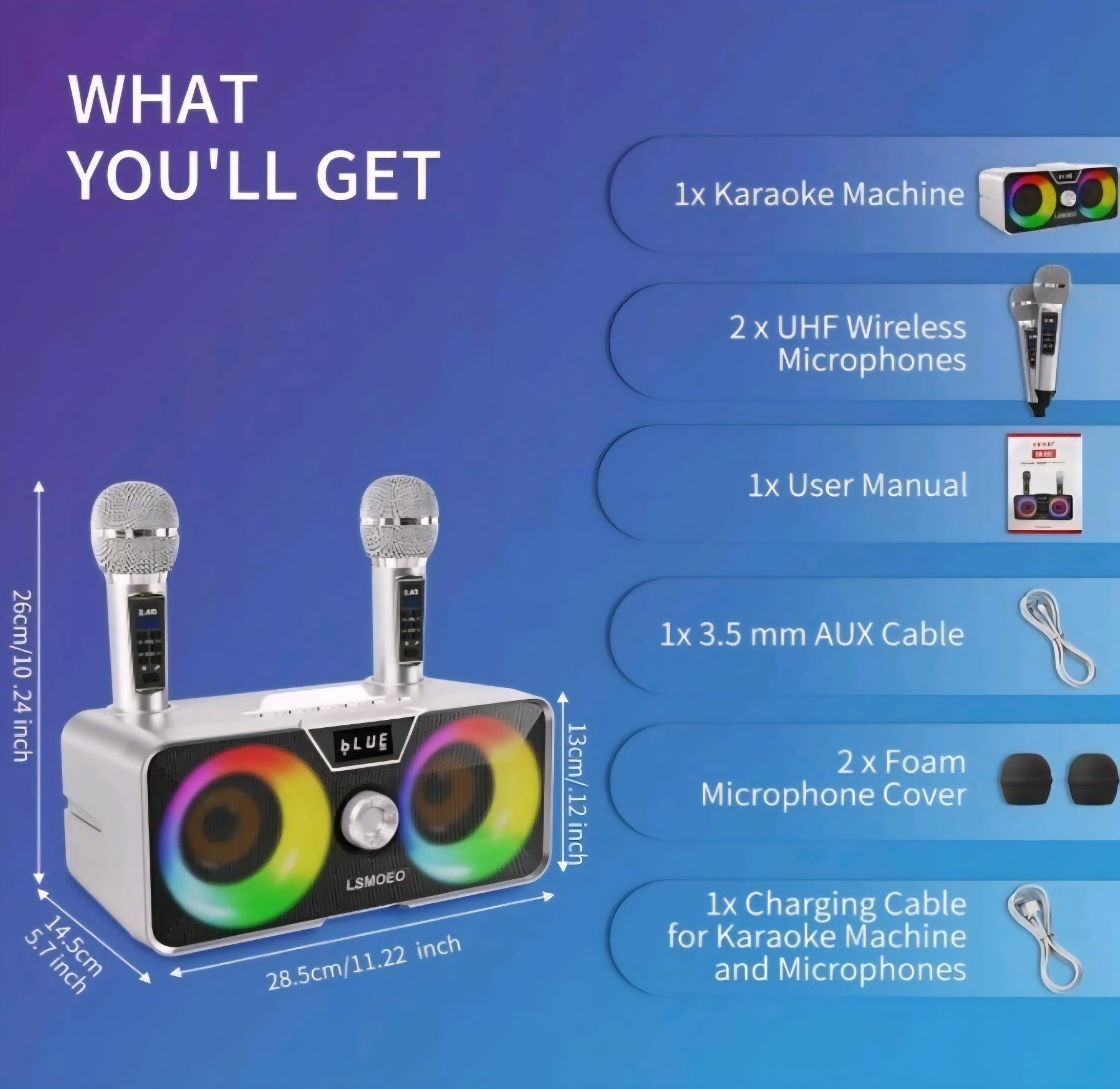 Przenośny Głośnik Karaoke 2 Mikrofony Bluetooth