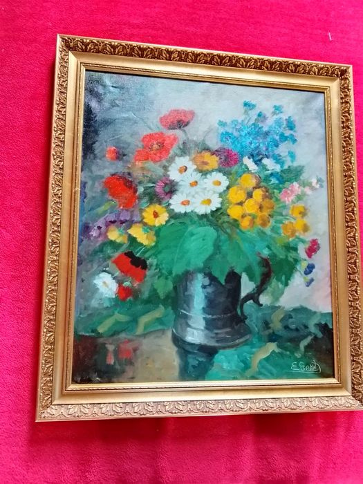 Stary obraz na płótnie Edith Gert kwiaty  .