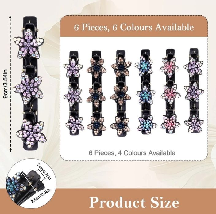 6 x Spinki do włosów z kryształkami, kolorowe spinki, spinki kwiaty