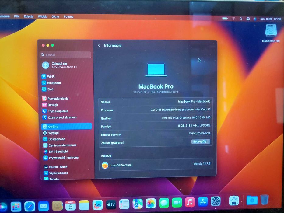 Macbook 13 Pro A1708 / Nowy Lombard / Częstochowa
