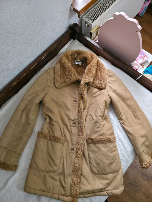 Brązowa kurtka damska kożuch płaszcz futerko jesienne vintage miś