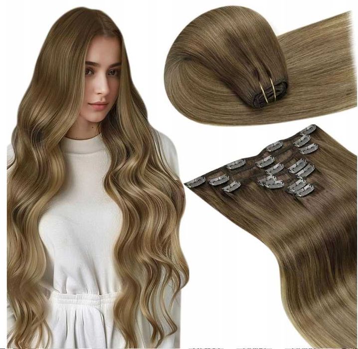 Treska Włosy Naturalne Ciemny Blond Laavoo 45Cm #6/8/14 120G 7 Szt.