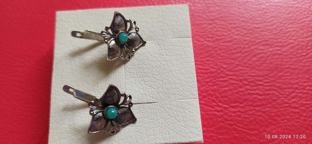 Серьги серебряные с нефритом