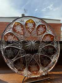 Kryształowy talerz/patera na przystawki 30cm kolor miodowy Huta Julia