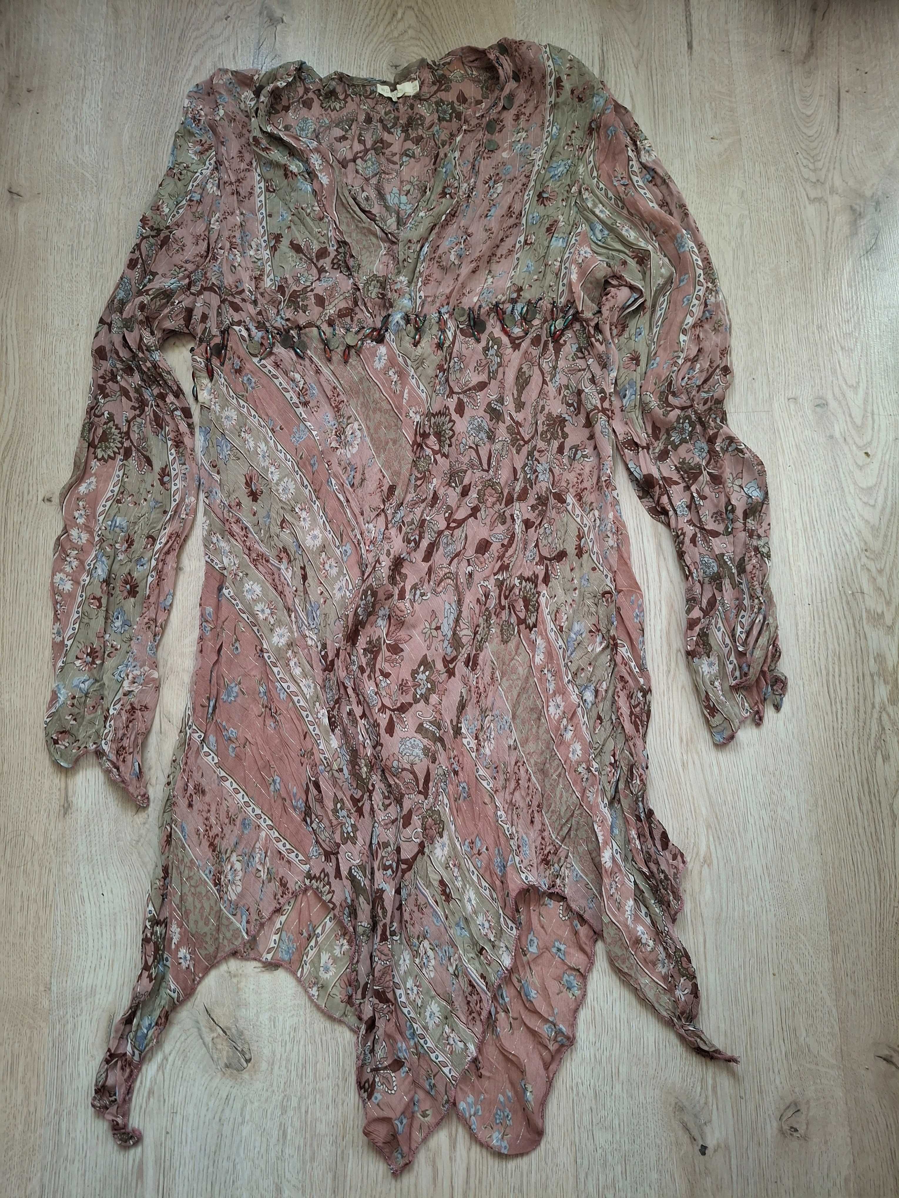 Bluzka tunika boho indyjska z żorżety z koralikami