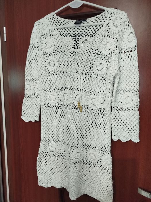 Tunika ażurowa Narzutka plażowa Boho szydełkowa sukienka 34/36 S