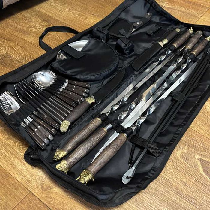 Набір шампурів, набір для шашлику, барбекю, пікніка, ножі, сумка-чохол