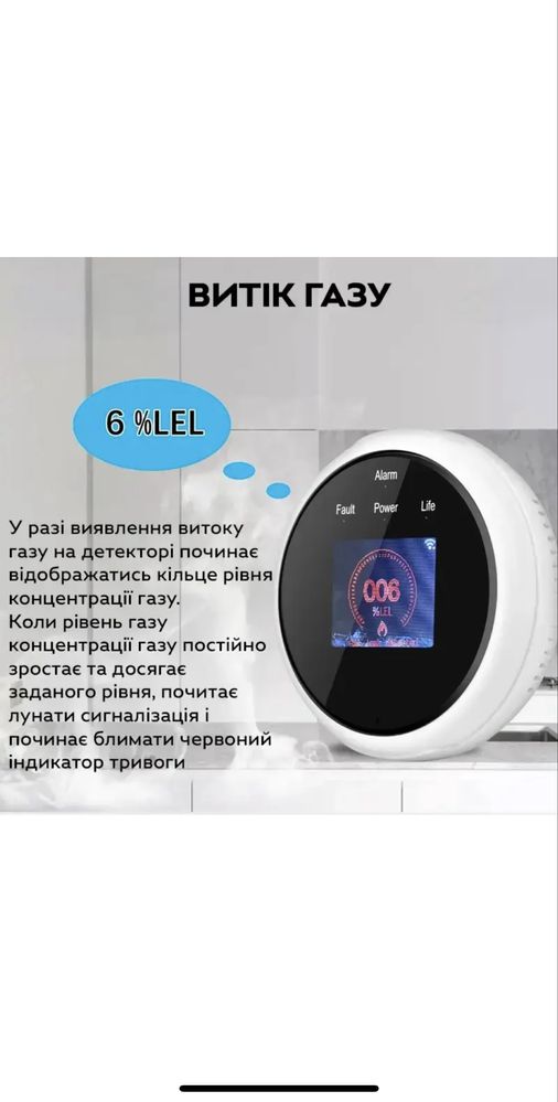 Детектор чадного газу,  GS21 З Tuya Smart Wi-Fi