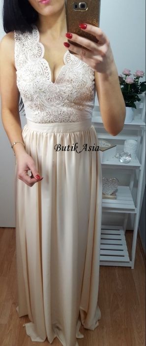 Sukienka maxi długa Emo koronkowa dekolt poprawiny ślub 34/36 36/S new