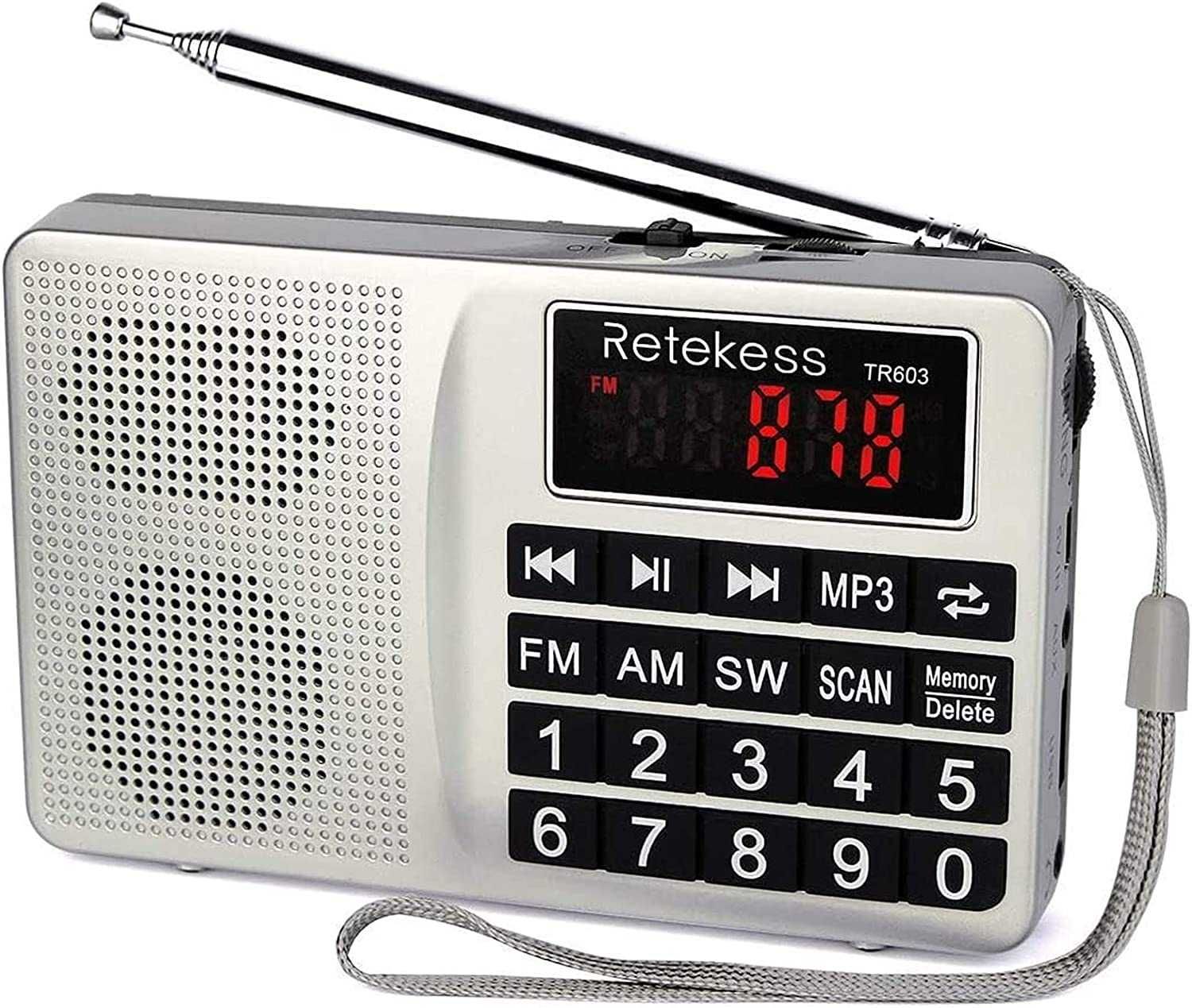 NOVO Retekess TR603 Rádio portátil, FM Am SW leitor MP3 AUX