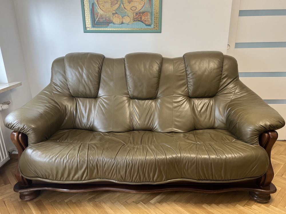 Komplet skorzany kanapa 3 osobowa + fotel skorzany