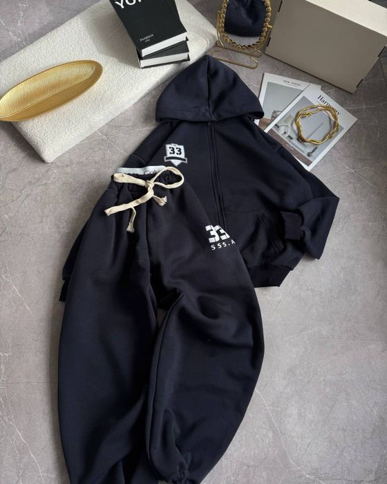 Теплий обʼємний жіночий костюм на флісі — худі на змійці + штани