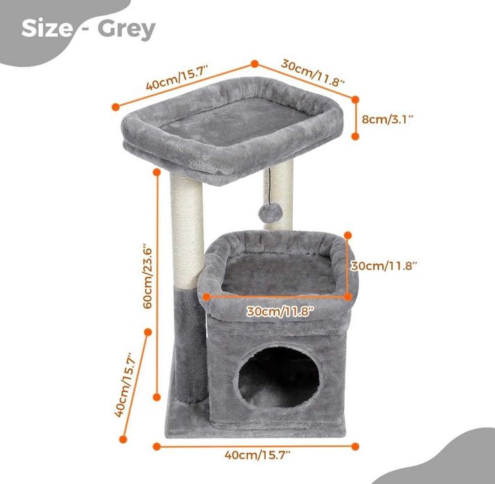 Przytulny Drapak dla kota z wielofunkcyjnym domkiem i legowiskiem 68cm